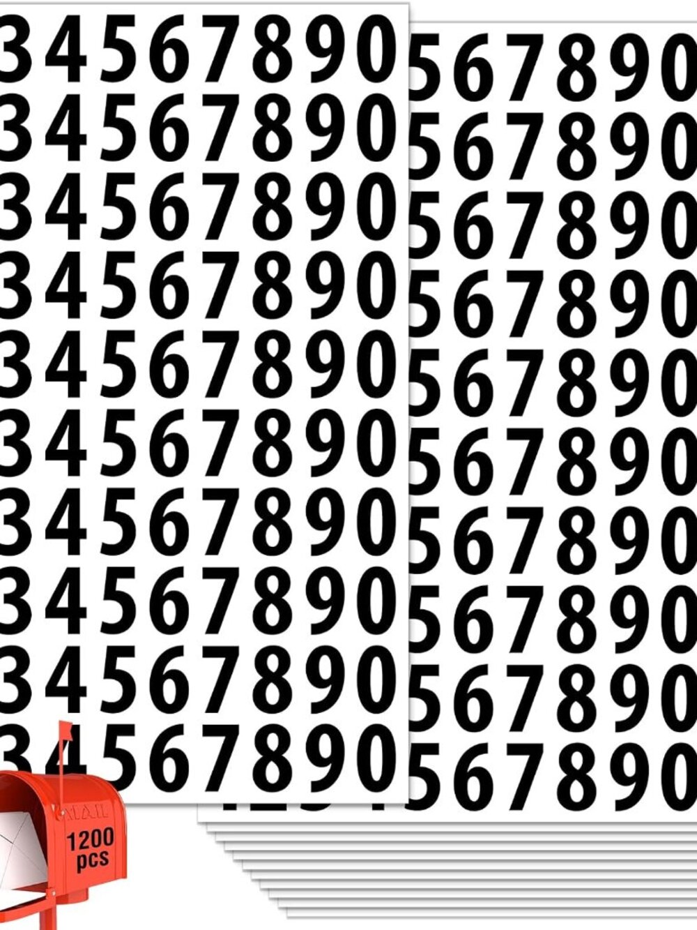 1200 PCS Number Stickers, 1" Waterproof Mailbox Number Label, Consecutive Number